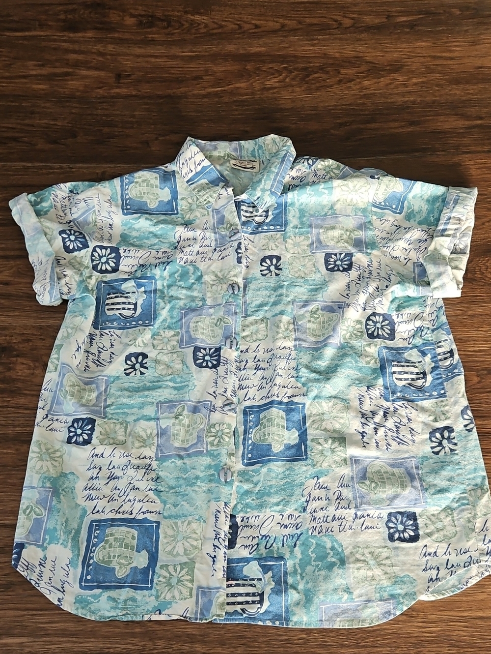 Vintage Separate Issue Woman Blue Coastal Print Button-Up Shirt XL